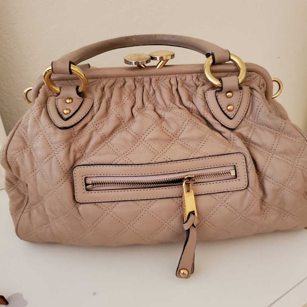 Elegant Quilted Soft Nude Beige Large Handbag